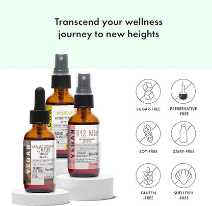 Vitality Boost Bundle Liquid Spray - Ultimate Mushroom Complex, Bromelain, B12 Methylcobalamin - Complete Multivitamin - Plant- Based, Non-GMO, Gluten Free, Sugar Free 2 Fl Oz (420 Days Supply)