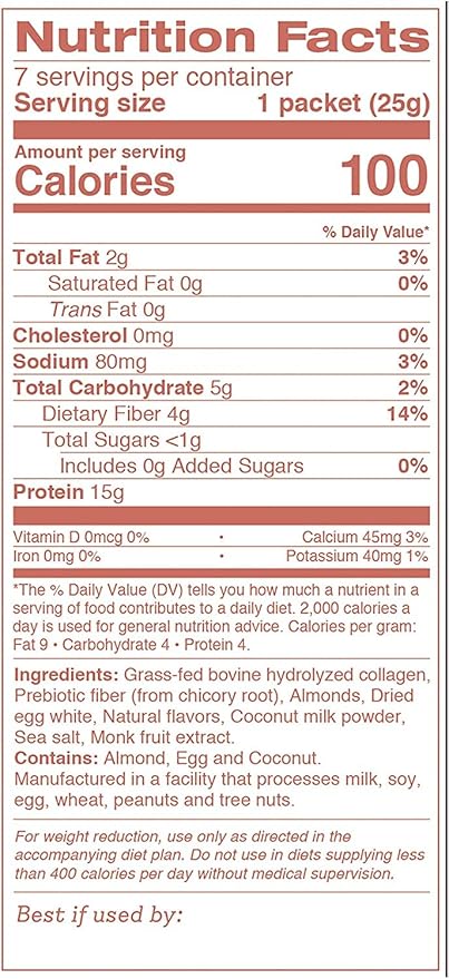 Dr. Kellyann Keto Vanilla Almond Shakes (7 Servings) – Grass-Fed Collagen Protein, Gluten-Free, Non-GMO, Keto-Friendly, 1 Pack