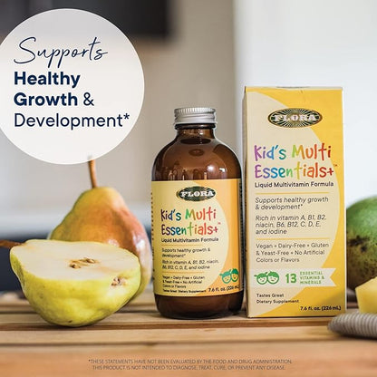 Flora - Kids Multi Essentials+, Liquid Multivitamin Formula, 13 Essential Vitamins & Minerals, 7.6 Fl Oz