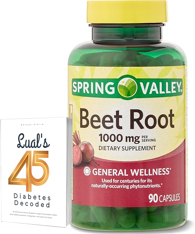 Spring Valley Beet Root 1000mg | Beet Root Capsules Organic | Super Beets Capsules | 90 Count Bundle with Lual's 45 Diabetes Decoded