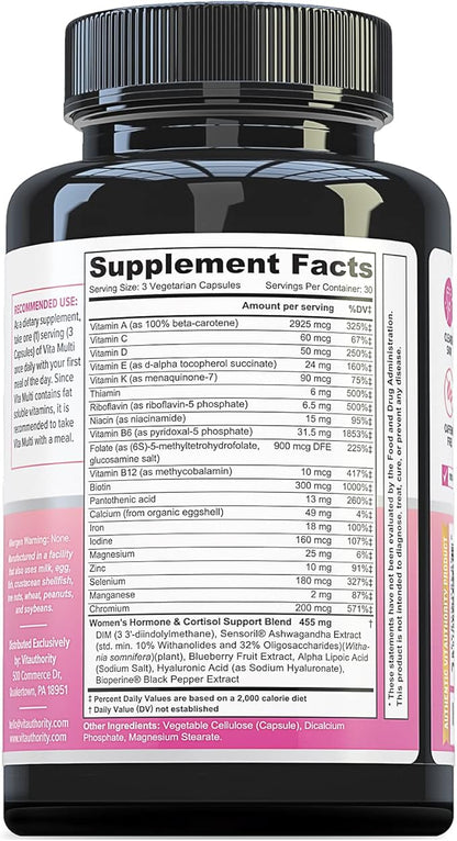 VITA Multi Multivitamin for Women: Women’s Daily Multi-Vitamin Supplement with DIM, Iodine, Ashwagandha | Supports Youthful Complexion, Healthy Cortisol and Estrogen Balance - 30 Day Supply