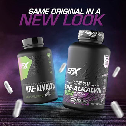 EFX Sports Kre-Alkalyn EFX | pH Correct Creatine Monohydrate Pill Supplement | Vegan Friendly | Strength & Muscle Growth | 90 Servings, 180 Veggie Capsules (Pack of 2)
