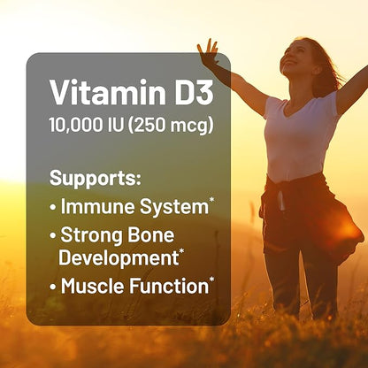 NatureWise Vitamin D3 10,000IU (250 mcg) Extra Strength for Healthy Muscle Function and Immune Support, Non-GMO, Gluten Free in Organic Extra Virgin Olive Oil, Softgel, 30 Count[1-Month Supply]