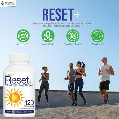 Reset+ 7 Energy Electrolytes, Methyl B12, Methyl Folate, Pink Salt, Magnesium, Super B Complex, Green Tea & Green Coffee Extracts, Biotin, Zinc, 72 Trace Minerals
