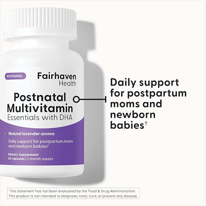 Fairhaven Health Postnatal Multivitamin Essentials | Vegan Daily Multivitamin for Postpartum Women | Breastfeeding Mother and Baby Development Support | Gluten, Dairy, Soy Free | Non-GMO | 60 Capsules