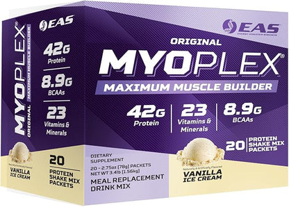 Original Myoplex Maximum Muscle Builder | Meal Replacement Protein Drink Mix | Quality Protein Blend | 42g Protein | 20 Individual Packets (Vanilla Ice Cream)