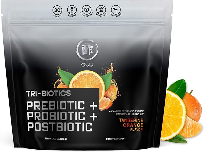 Gut Health Tribiotic Drink Mix - Postbiotics, Prebiotics and Probiotics - High Fiber - Gut Health for Men & Gut Health for Women - Probiotics for Women & Probiotics for Men - 30 Servings Tangerine