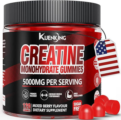 Creatine Monohydrate Gummies for Men & Women – 5000mg Creatine + 500mg L-Taurine & B12, Sugar-Free, Boost Focus, Strength & Endurance, Vegan, Anti-Melting Formula (Mixed Berry, 120 ct)