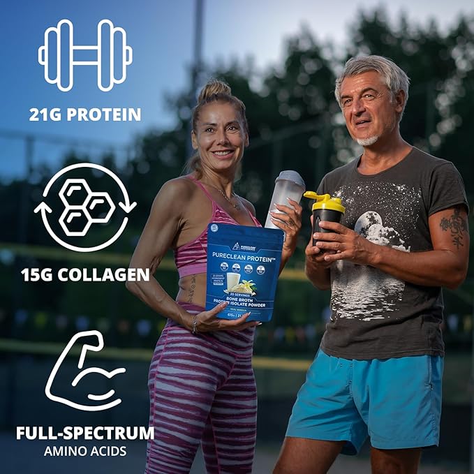 PureClean Protein 25G Organic Grass Fed Beef Bone Broth Protein from Swedish Cattle - Paleo & Keto-Friendly, Gluten-Free, Sugar-Free, Dairy-Free - Enhanced with Collagen Peptides - (615 Grams) Vanilla