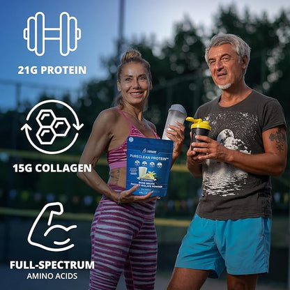 PureClean Protein 25G Organic Grass Fed Beef Bone Broth Protein from Swedish Cattle - Paleo & Keto-Friendly, Gluten-Free, Sugar-Free, Dairy-Free - Enhanced with Collagen Peptides - (615 Grams) Vanilla