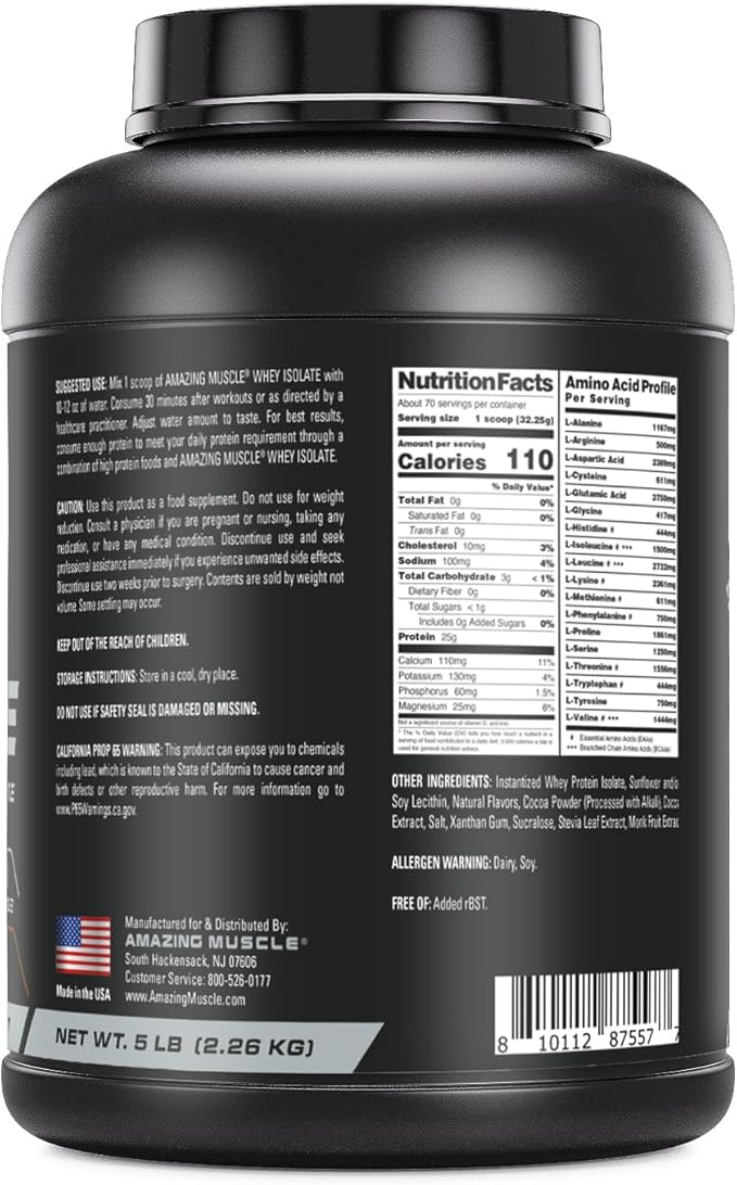 Whey Protein Isolate Powder | 25 Grams Protein Per Serving | 100% Whey Isolate | Zero Fat | Made in USA (5 Lb, Chocolate)