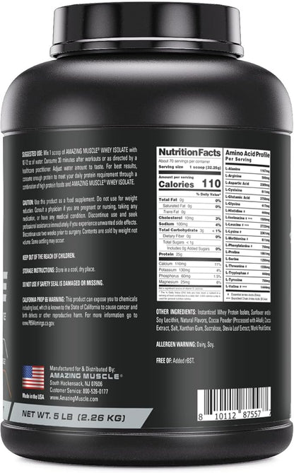 Whey Protein Isolate Powder | 25 Grams Protein Per Serving | 100% Whey Isolate | Zero Fat | Made in USA (5 Lb, Chocolate)