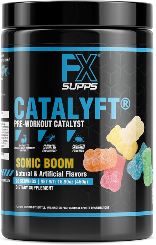 Catalyft Pre-Workout Powder Drink for Men and Women, Sonic Boom | Mix with Creatine, Caffeine & Beta-Alanine | Best for Energy Pump, Muscle Gain and Focus, 20 Servings (1-Pack)