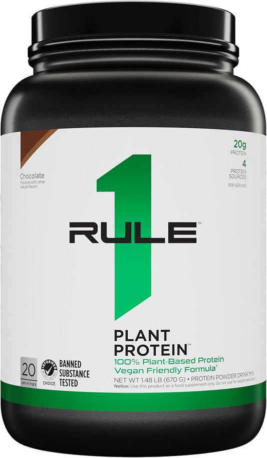 Rule 1 Proteins Plant Protein - Vegan, Gluten-Free, Dairy Free, & Soy Free Protein Powder with 20g Protein per Serving (20 Servings, Chocolate)