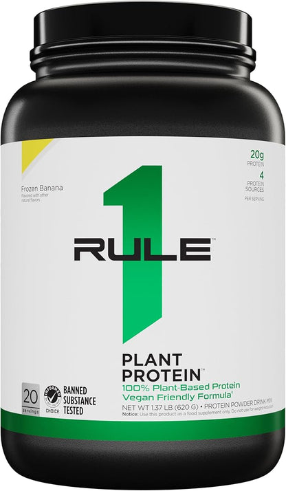 Rule 1 Proteins Plant Protein - Vegan, Gluten-Free, Dairy Free, & Soy Free Protein Powder with 20g Protein per Serving (20 Servings, Frozen Banana)