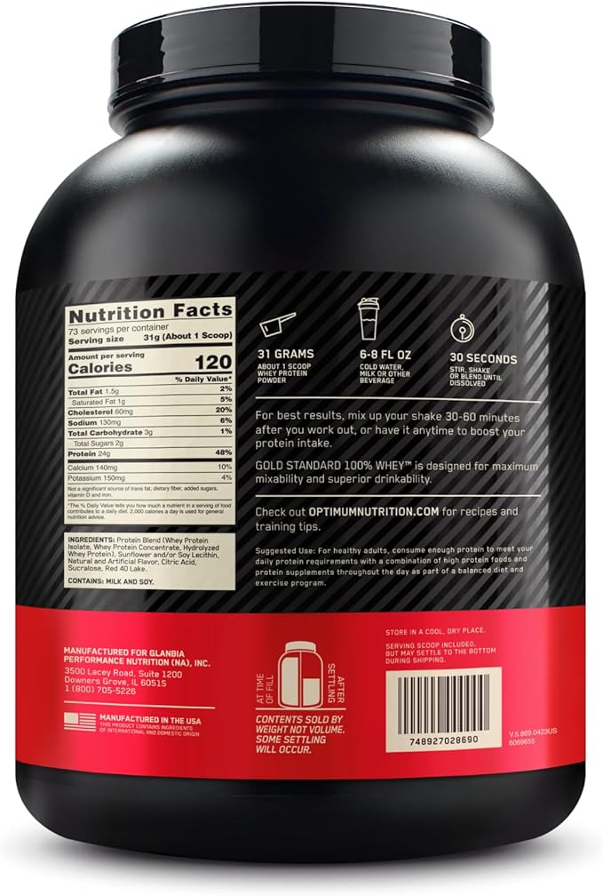 Optimum Nutrition Gold Standard 100% Whey Protein Powder, Delicious Strawberry, 5 Pound (Packaging May Vary)