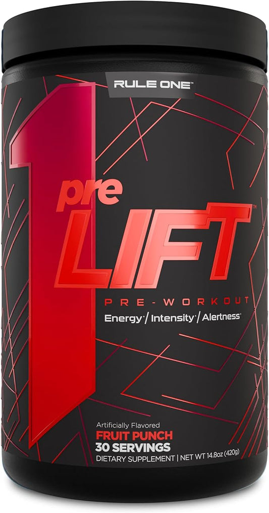Rule 1 preLIFT Pre-Workout - 6g Citrulline, 3.2g Beta Alanine, 3 Caffeine Sources + 20 Others for Energy, Alertness, & Endurance (30 Servings, Fruit Punch)