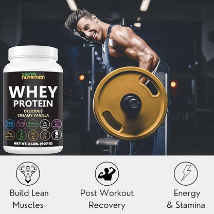Delicious Creamy Vanilla Halal Whey Protein Powder 2Lbs | 26g Protein, 5500mg BCAAs, and 460mg Glutamine | for Recovery & Lean Muscles | Gluten-Free | Non-GMO | Keto-Friendly