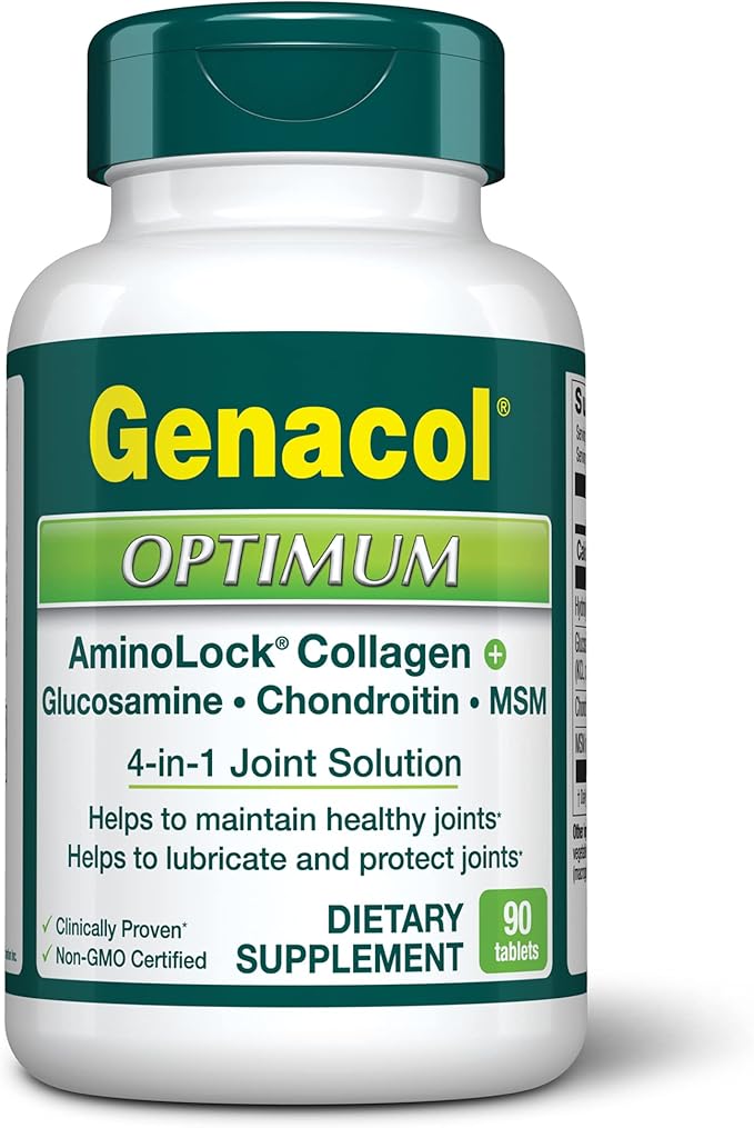 Genacol Glucosamine, Chondroitin & MSM Joint Supplement with Collagen Peptides Glucosamina Condroitina y Colageno Optimum 90 Tablets