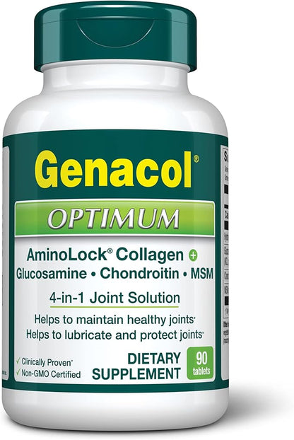 Genacol Glucosamine, Chondroitin & MSM Joint Supplement with Collagen Peptides Glucosamina Condroitina y Colageno Optimum 90 Tablets
