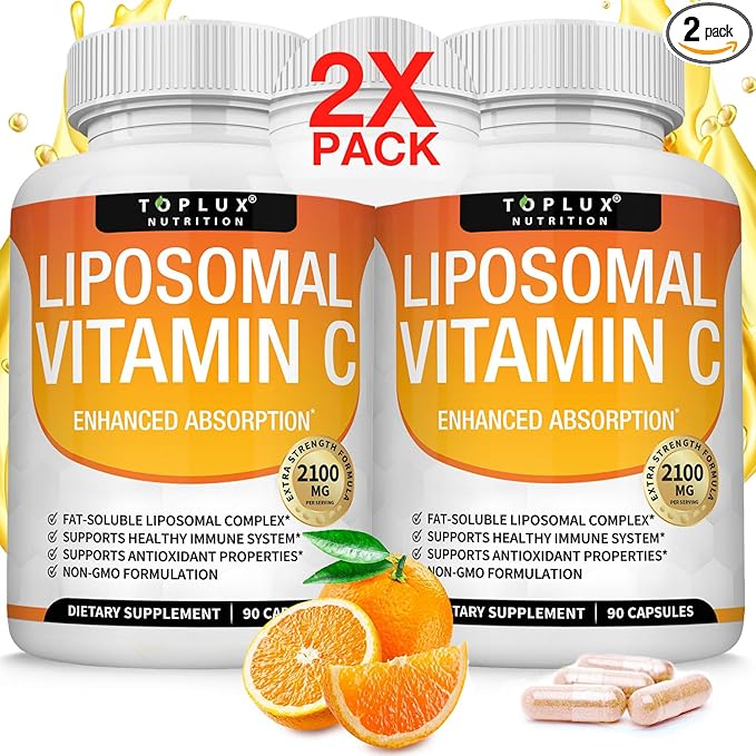 Liposomal Vitamin C 2100mg High Absorption Fat Soluble VIT C - Immune Support Collagen Booster Immunity Defense & Powerful Antioxidant, MCT Oil & Sunflower Lecithin, Acsorbic Acid, Vegan Non-GMO