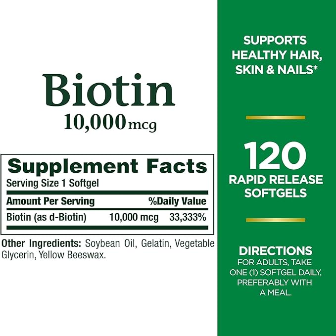 Nature's Bounty Biotin 10000 mcg Ultra Strength - 120 Softgels, Pack of 4