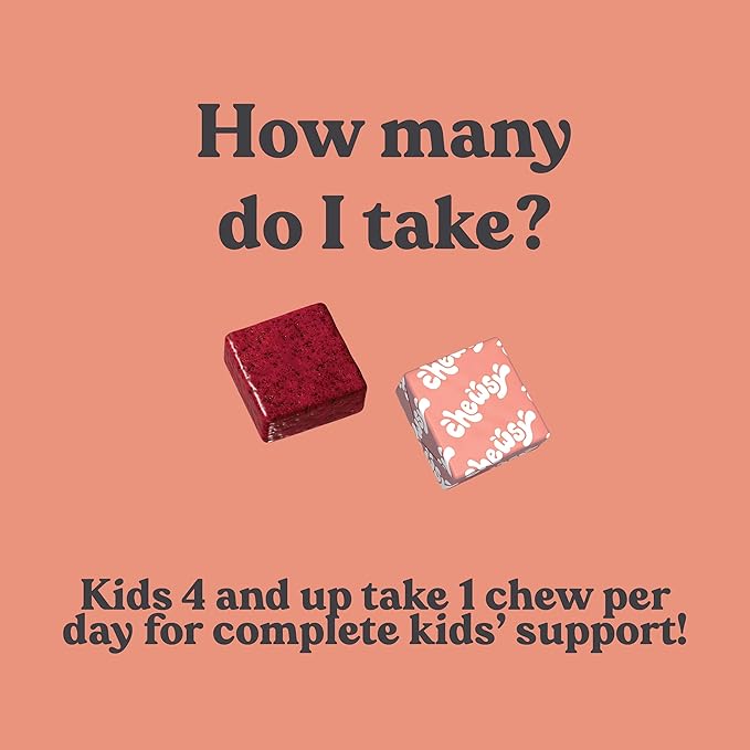 Chewsy Kids’ Multivitamin, Delicious Candy-Style Daily Vitamin Chews + Probiotics + Superfoods, Wild Berry Flavor Chewable Fruity Supplement Chews, Individually Wrapped, Easy to Enjoy, 30-Day Supply