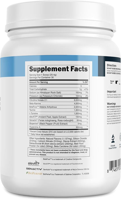 Transparent Labs Stim-Free Pre-Workout - Caffeine & Stim Free Pre Workout Powder for Men and Women with Beta Alanine Powder, Citrulline Malate, & elevATP - 30 Servings, Tropical Punch
