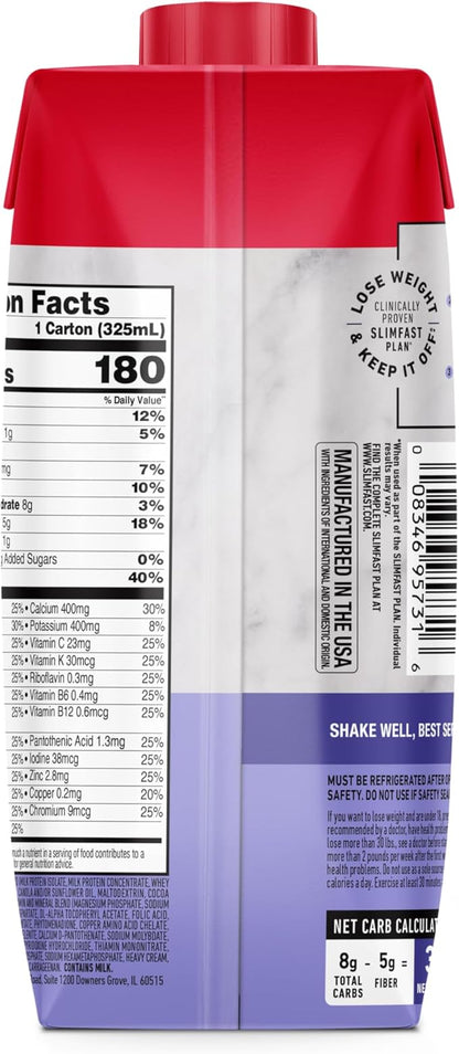 SlimFast Protein Shake, NEW Milk Chocolate- 20g Protein, Meal Replacement Shake Ready to Drink, High Protein with Low Carb and Low Sugar, 24 Vitamins and Minerals, 11 Fl Oz (Pack of 12)