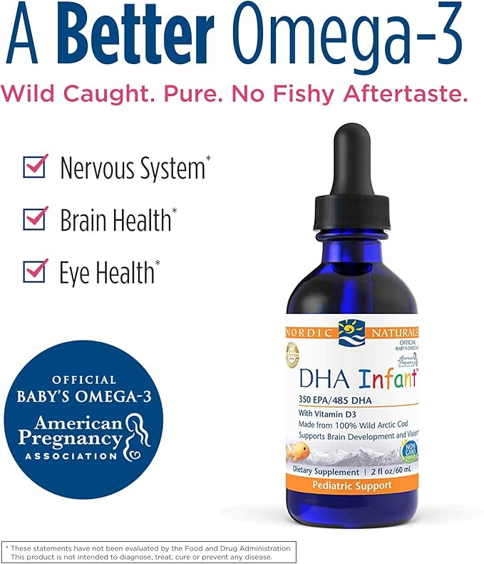 Nordic Naturals DHA Infant, Unflavored - 2 oz - 1050 mg Omega-3 + 300 IU Vitamin D3 - Supports Brain & Vision Development in Babies - Non-GMO - 12 Servings