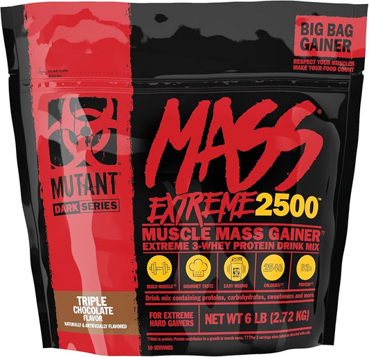 Mutant Mass Extreme Gainer – Whey Protein Powder – Build Muscle Size and Strength – High Density Clean Calories (Triple Chocolate, 6 lbs)
