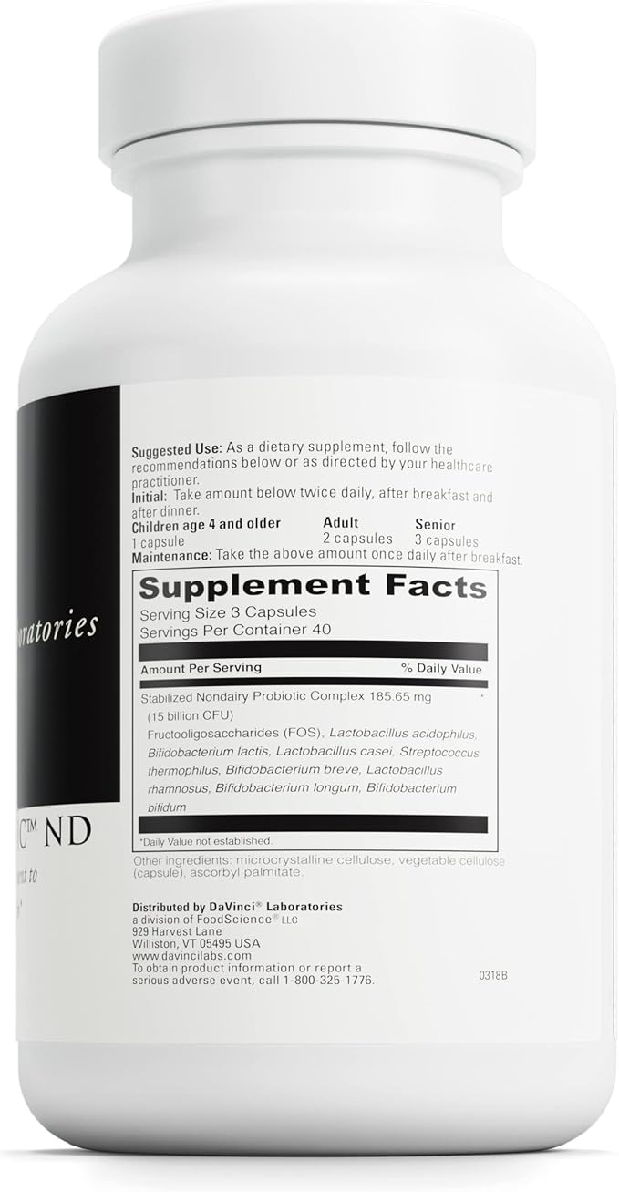 DaVinci Labs Mega Probiotic ND - Non-Dairy Probiotic Supplement Supports Gut, Digestive & Brain Health* - Gut Health Support Supplement with Non-Dairy Probiotic Complex* - 120 Vegetarian Caps