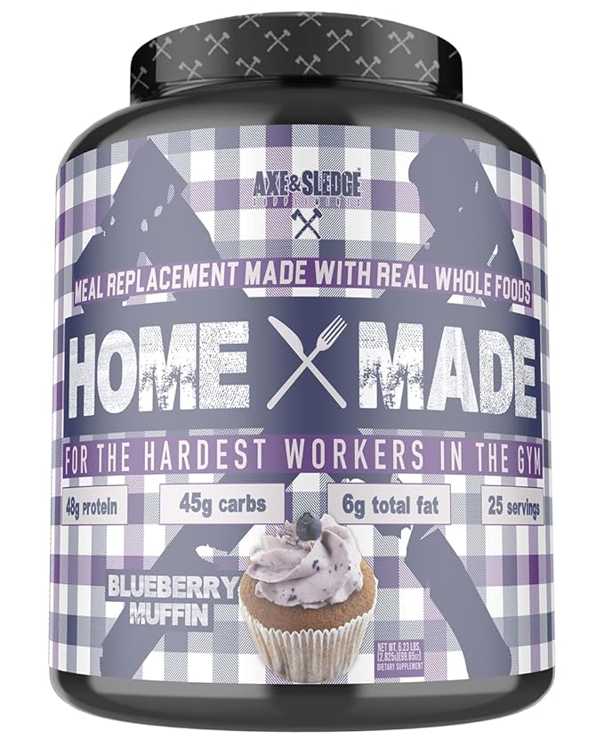 Axe & Sledge Supplements Home Made Whole-Foods-Based Meal Replacement Powder with Digestive Enzymes, Protein, Carbohydrates, and Fats, 25 Servings, Blueberry Muffin