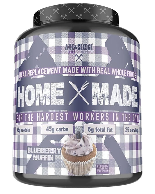 Axe & Sledge Supplements Home Made Whole-Foods-Based Meal Replacement Powder with Digestive Enzymes, Protein, Carbohydrates, and Fats, 25 Servings, Blueberry Muffin
