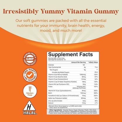 Potent Daily Multivitamin Gummies for Adults - Wellness Blend of Vitamin D A C E B12 Zinc and Biotin - Adult Vitamin Gummy for Energy and Immunity - Non-GMO Gluten Free and Halal Gummies 30 Count