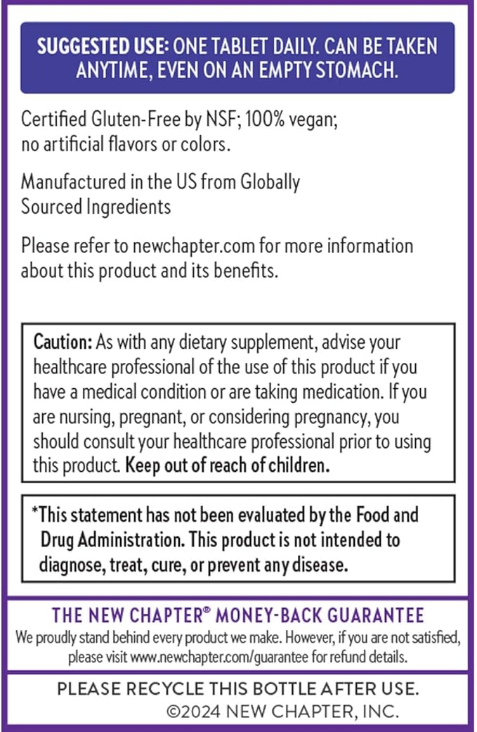 New Chapter Vitamin B Complex, Fermented Vitamin B Complex, USDA Organic, ONE Daily for Cellular Energy + Brain + Beauty, 100% Vegan, Gluten-Free - 60 Count