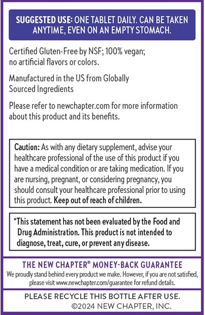 New Chapter Vitamin B Complex, Fermented Vitamin B Complex, USDA Organic, ONE Daily for Cellular Energy + Brain + Beauty, 100% Vegan, Gluten-Free - 60 Count