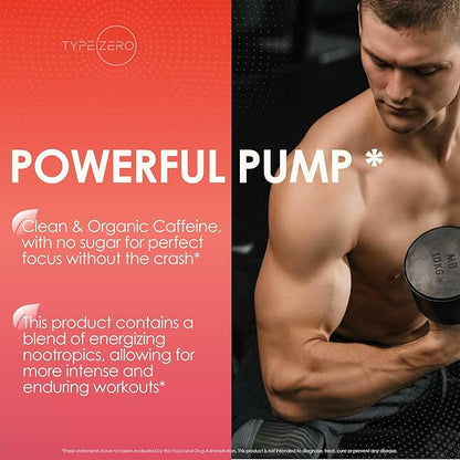 Type Zero Clean Pre Workout (11.3 oz, Fruit Punch) + Beet Root + L-Arginine + L-Citrulline, 2G Arginine, L-Citrulline Malate, Beta A, Sugar Free, Organic Caffeine Preworkout for Men & Women