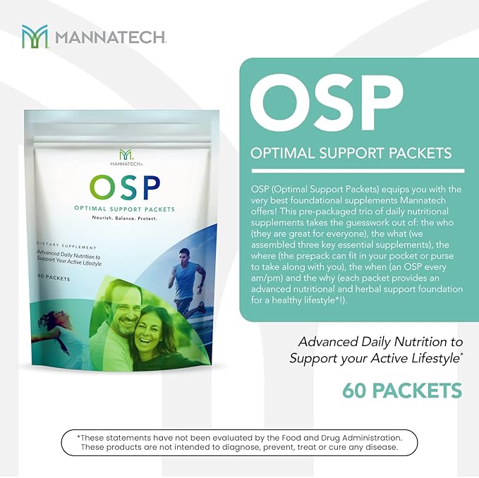 Mannatech More Than Just a Multivitamin, Optimal Support Packets Amazing Self-Care Benefits of OSP Daily Vitamins, w/Ashwagandha Capsules, Immune Support and Antioxidant Supplement - 60 Packets