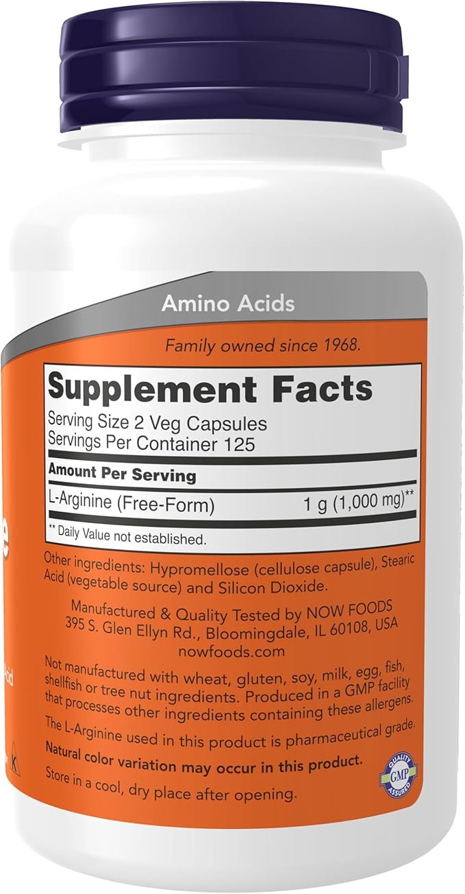NOW Foods Supplements, L-Arginine 500 mg, Nitric Oxide Precursor*, Amino Acid, 250 Veg Capsules