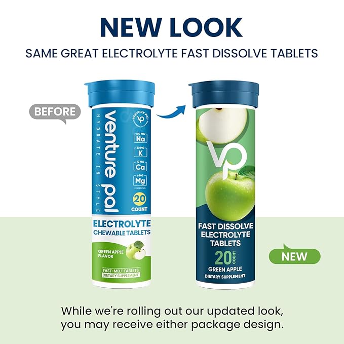Venture Pal Chewable Electrolyte Tablets, Fast-Dissolve Sugar-Free Stick Salt Tablets - Variety Pack for Rapid Hydration, Outdoor Running, Hiking, Sports | Keto & Vegan Friendly | 80 Count (4 Pack)