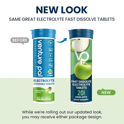 Venture Pal Chewable Electrolyte Tablets, Fast-Dissolve Sugar-Free Stick Salt Tablets - Variety Pack for Rapid Hydration, Outdoor Running, Hiking, Sports | Keto & Vegan Friendly | 80 Count (4 Pack)