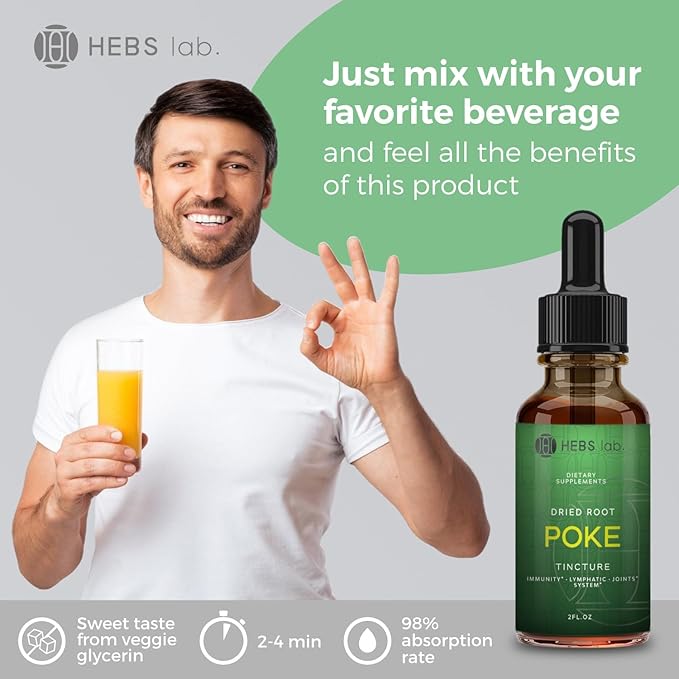 Poke Root Extract – Organic & Pure Lymphatic Drainage Drops - Immune Support Supplements & Detox Formula - Natural Muscle Relaxer & Joint Support for Athletes - Made in the USA - 2 oz