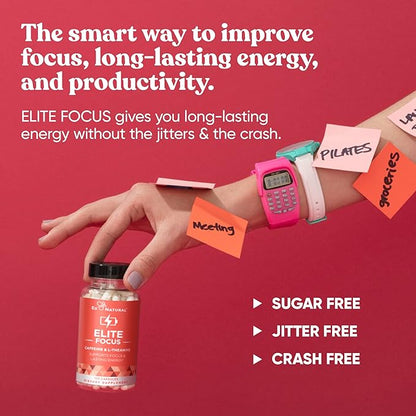 Elite Caffeine Pills with L-Theanine – Jitter-Free Focused Energy Supplements – Clean & Natural Nootropic Stack for Smart Cognitive Performance – 120 Soft Capsules