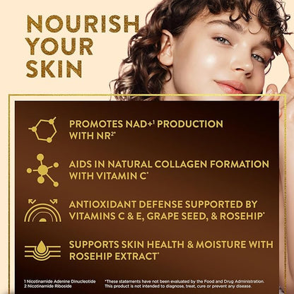 Swisse Plus NAD+ Beauty Restore | Clinically Tested Ingredients | NAD+ Supplement for Men & Women | Supports Collagen Formation, Skin Elasticity & Anti-Aging Supplement | 30 Capsules
