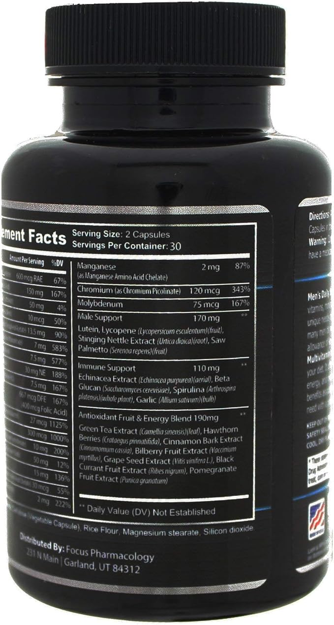 Men's Daily Super Multi-Vitamin for Men - 60 Ct Blend of Vitamins, Minerals, Plus Herbs for Prostate Health and General Energy/Focus
