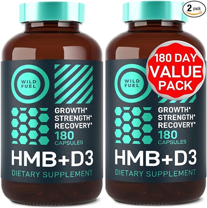 HMB and Vitamin D3 Supplement Capsules - B-Hydroxy B-Methylbutyrate 1,000 MG HMB Supplements with Vitamin D3 - Muscle Growth, Strength, Performance and After Workout Muscle Recovery - 360 HMB Capsules