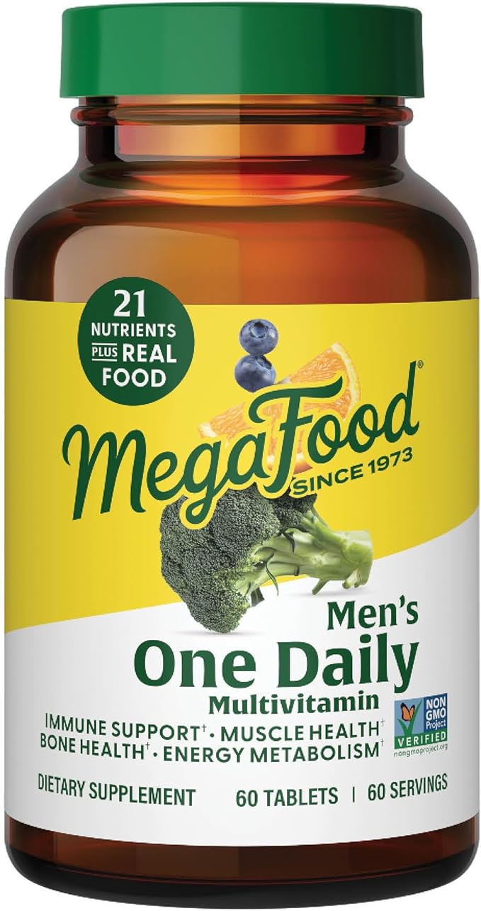 MegaFood One Daily Mens Multivitamins - Multivitamin for Men - Vitamin C, Vitamin D3 & Vitamin B12 - Muscle, Energy Metabolism & Immune Support - Vegetarian, Gluten Free - 60 Tablets, 60 Servings