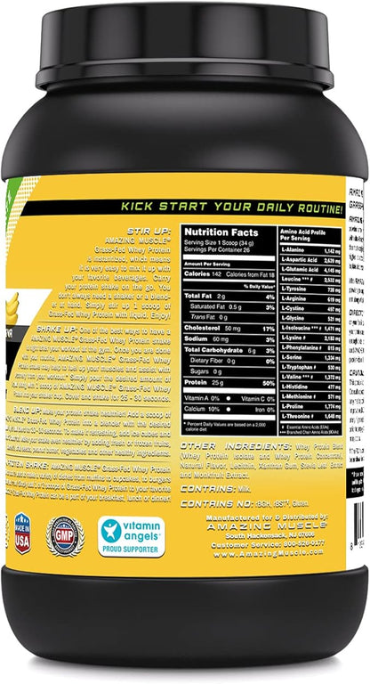 Grass FED Whey Protein 2 Lbs (Non-GMO, Gluten Free) -Made with Natural Sweetener and Flavor - rBGH & RBST Free -Supports Energy Production & Muscle Growth* (Banana)