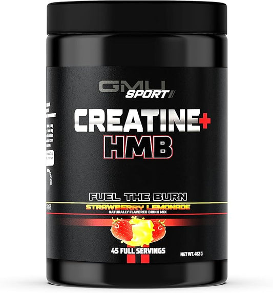 GMU SPORT - Creatine Monohydrate with HMB Powder - 45 Servings, Creatine HMB Supplements, Creatine with HMB for Increased Strength, Muscle Growth & Enhanced Energy, 3G HMB, Strawberry Lemonade